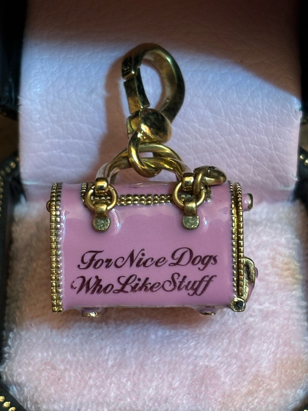 Retired 2008 JUICY COUTURE Pink Open Dog  Carrier Bag Charm/Pendant with Dog